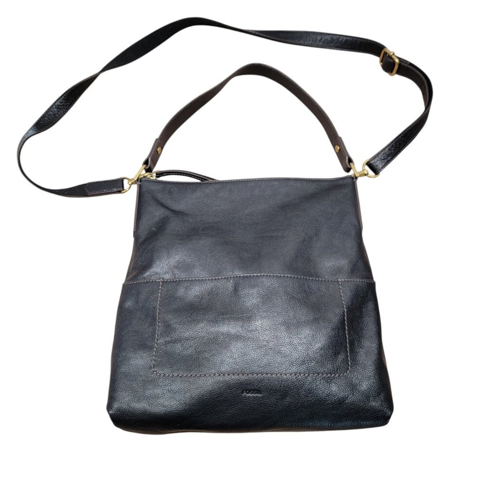 FOSSIL "Amelia" Black Pebbled Leather Hobo Bag, Excellent Used Condition - Picture 4 of 9